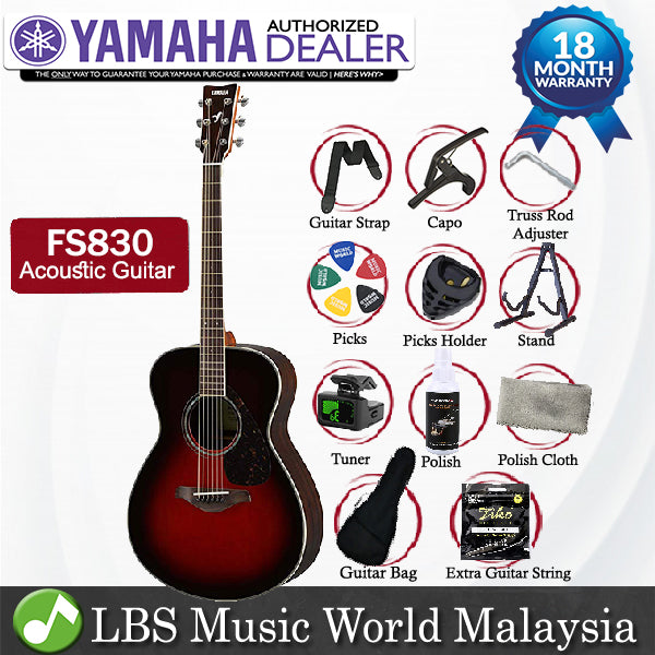 Yamaha FS830 40" Concert Solid Spruce Top Acoustic Guitar - Tobacco Sunburst (FS 830)