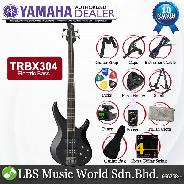 Yamaha TRBX304 4 String HH Pickup Mahogany Electric Bass Guitar - Black (TRBX 304)