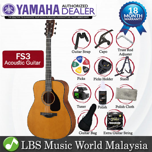 Yamaha FS3 40" Concert Solid Sitka Spruce Top Acoustic Guitar with Hard Case (FS 3)