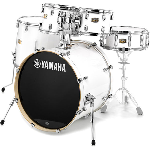 [Discontinued] Yamaha Stage Custom Birch 5 Piece Acoustic Drum Set Full Package with Double Pedal (Pure White)