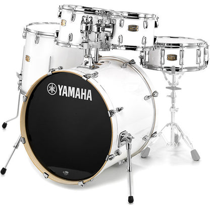[Discontinued] Yamaha Stage Custom Birch 5 Piece Acoustic Drum Set Full Package with Double Pedal (Pure White)