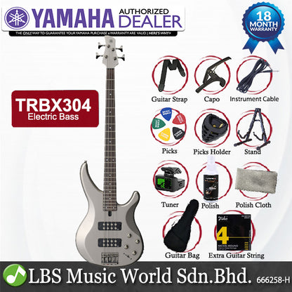 Yamaha TRBX304 4 String HH Pickup Mahogany Electric Bass Guitar - Pewter (TRBX 304)