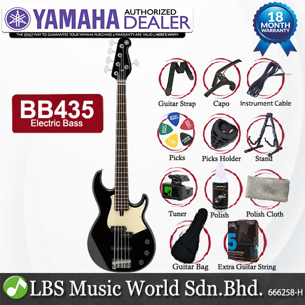 Yamaha BB435 5 String Alder SS Pickup Electric Bass Guitar Black (BB 435)
