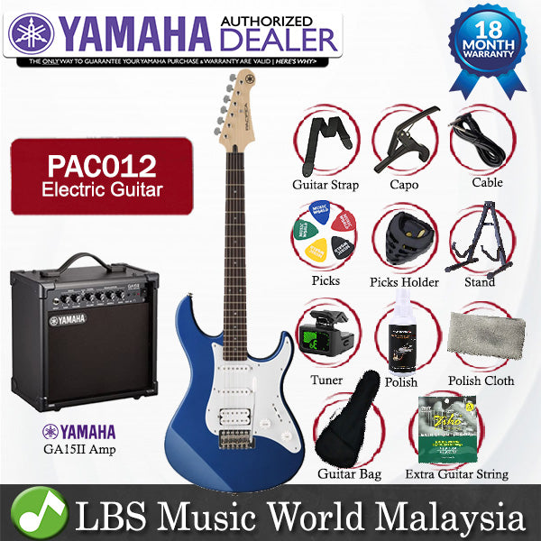 Yamaha PAC012 HSS Electric Guitar Tremolo Package with GA15II Electric Speaker Amplifier - Dark Blue Metallic (PAC-012 PAC 012)