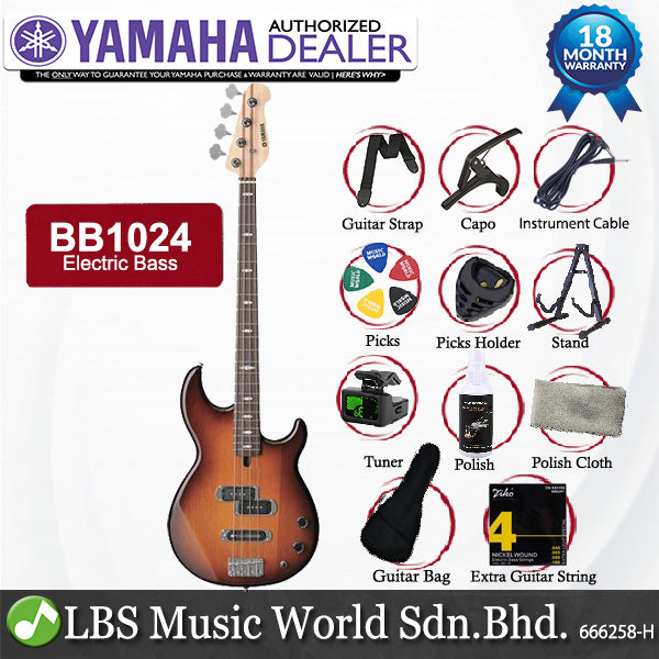 Yamaha BB1024 4 String Alder 3P SS Pickup Electric Bass Guitar Tobacco Brown Sunburst (BB 1024)