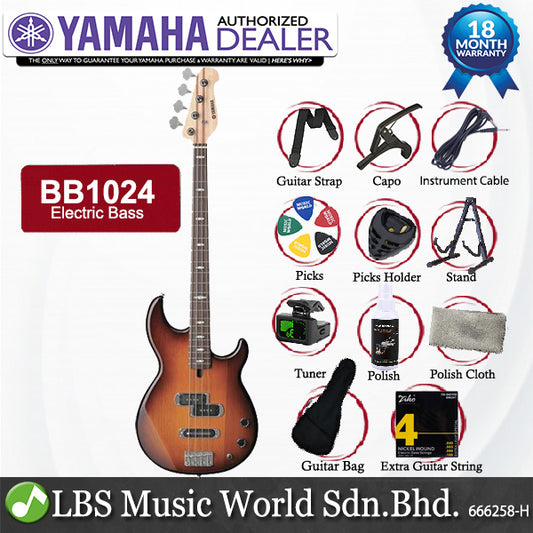Yamaha BB1024 4 String Alder 3P SS Pickup Electric Bass Guitar Tobacco Brown Sunburst (BB 1024)