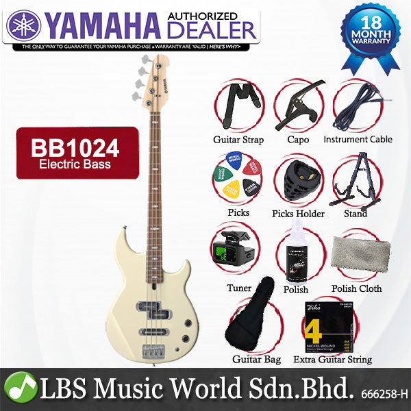 Yamaha BB1024 4 String Alder 3P SS Pickup Electric Bass Guitar Vintage White (BB 1024)