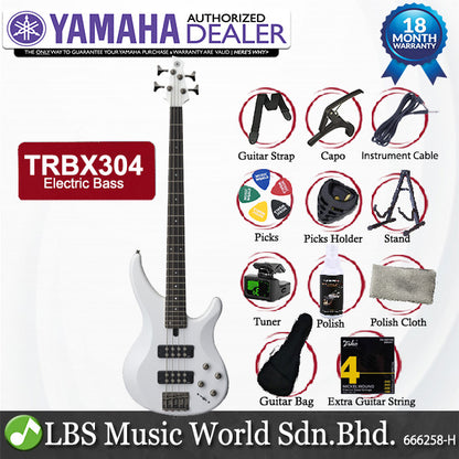Yamaha TRBX304 4 String HH Pickup Mahogany Electric Bass Guitar - White (TRBX 304)