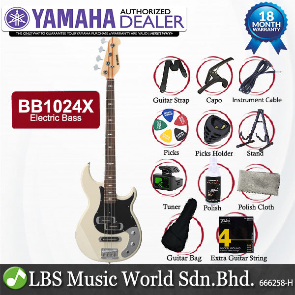 Yamaha BB1024X 4 String Alder SS Pickup Electric Bass Guitar Vintage White (BB1024 BB 1024X)