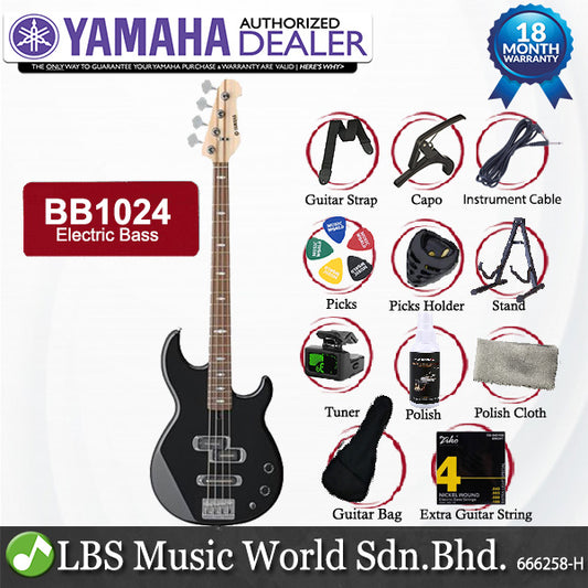 Yamaha BB1024 4 String Alder 3P SS Pickup Electric Bass Guitar Black (BB 1024)