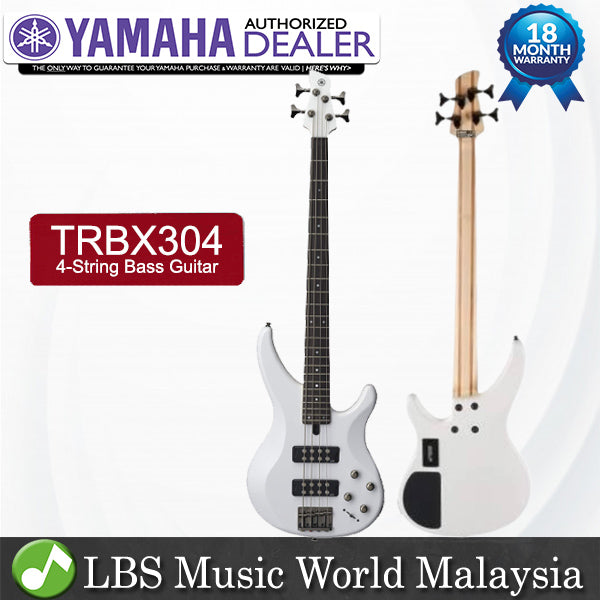 Yamaha TRBX304 4 String HH Pickup Mahogany Electric Bass Guitar - White (TRBX 304)