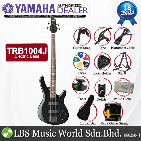 Yamaha TRB1004J 4 String Alder Hum Alnico V Pickup Electric Bass Guitar Black (TRB 1004J)