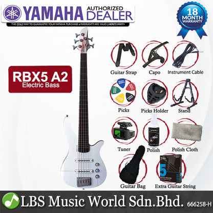 Yamaha RBX5 A2 5 String A.I.R SS Pickup Electric Bass Guitar White & Aircraft Gray (RBX5A2)