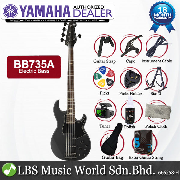 Yamaha BB735A 5 String Alder SS Pickup Electric Bass Guitar Matte - Black (BB 735A)