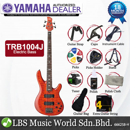 Yamaha TRB1004J 4 String Alder Hum Canceling Type Alnico V Pickup Electric Bass Guitar Caramel Brown (TRB 1004J)