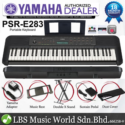 Yamaha PSR-E283 61 Key Portable Keyboard Piano With Sustain Pedal Cover & Stand (PSRE283 PSR E283)