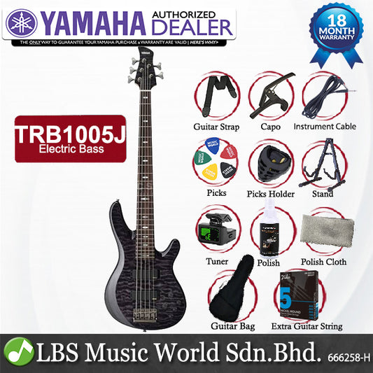 [Discontinued] Yamaha TRB1005J 5 String Alder HH Pickup Electric Bass Guitar Translucent Black (TRB 1005J)