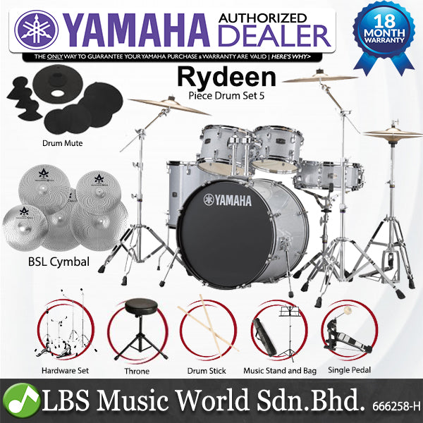 [Discontinued] Yamaha Rydeen RDP2F5 5 Piece Acoustic Drum Set With Cymbal Package - Silver Glitter