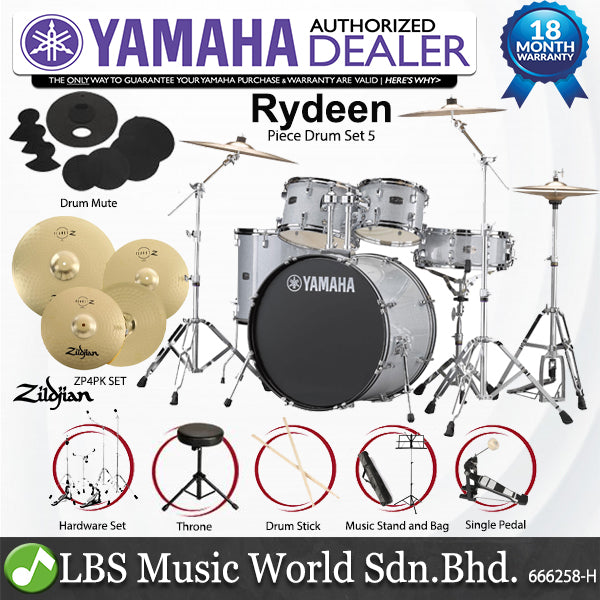 [Discontinued] Yamaha Rydeen RDP2F5 5 Piece Acoustic Drum Set With Cymbal Package - Silver Glitter