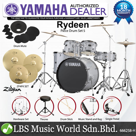 [Discontinued] Yamaha Rydeen RDP2F5 5 Piece Acoustic Drum Set With Cymbal Package - Silver Glitter