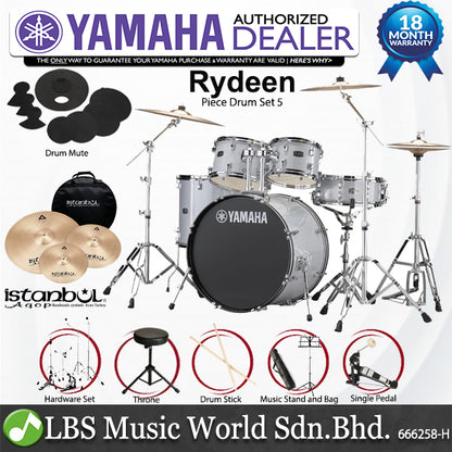 [Discontinued] Yamaha Rydeen RDP2F5 5 Piece Acoustic Drum Set With Cymbal Package - Silver Glitter