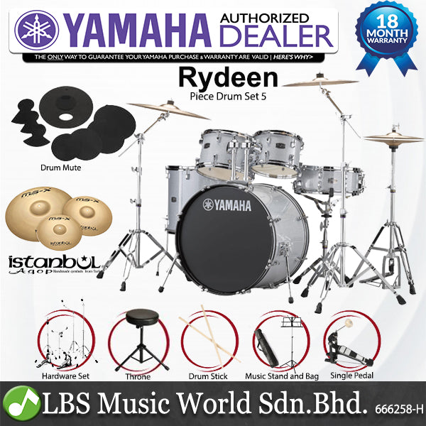 [Discontinued] Yamaha Rydeen RDP2F5 5 Piece Acoustic Drum Set With Cymbal Package - Silver Glitter