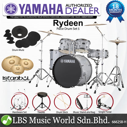[Discontinued] Yamaha Rydeen RDP2F5 5 Piece Acoustic Drum Set With Cymbal Package - Silver Glitter