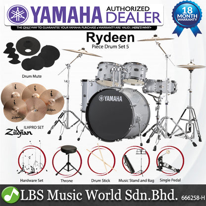 [Discontinued] Yamaha Rydeen RDP2F5 5 Piece Acoustic Drum Set With Cymbal Package - Silver Glitter