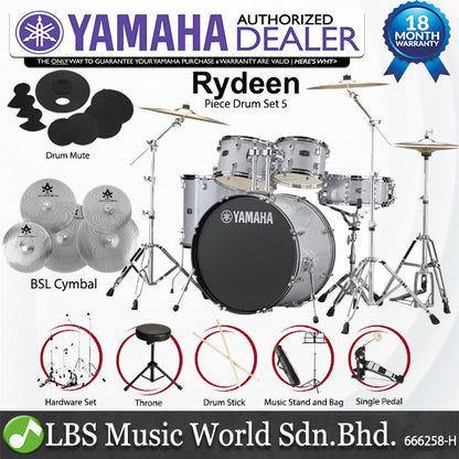 [Discontinued] Yamaha Rydeen RDP2F5 5 Piece Acoustic Drum Set With Cymbal Package - Silver Glitter