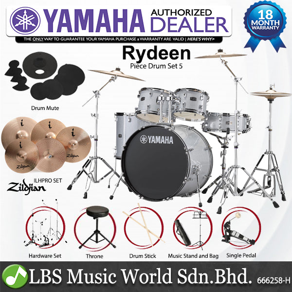 [Discontinued] Yamaha Rydeen RDP2F5 5 Piece Acoustic Drum Set With Cymbal Package - Silver Glitter