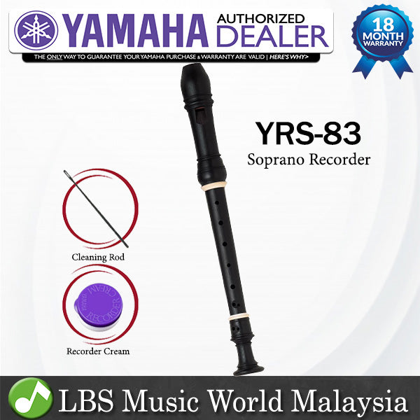 Yamaha-YRS-83 C Key Soprano Ebony Recorder With Baroque Fingering (YRS82 YRS 82)