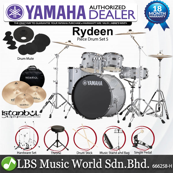 [Discontinued] Yamaha Rydeen RDP2F5 5 Piece Acoustic Drum Set With Cymbal Package - Silver Glitter