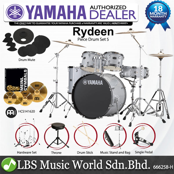 [Discontinued] Yamaha Rydeen RDP2F5 5 Piece Acoustic Drum Set With Cymbal Package - Silver Glitter