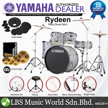 [Discontinued] Yamaha Rydeen RDP2F5 5 Piece Acoustic Drum Set With Cymbal Package - Silver Glitter