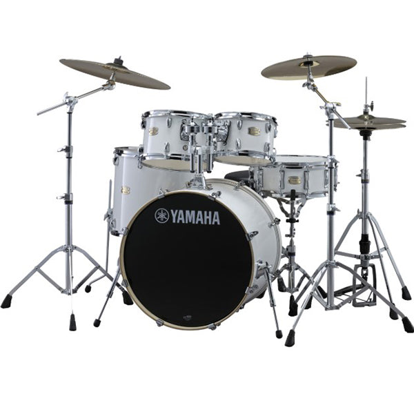 [Discontinued] Yamaha Stage Custom Birch 5 Piece Acoustic Drum Set Full Package with Single Pedal (Pure White)