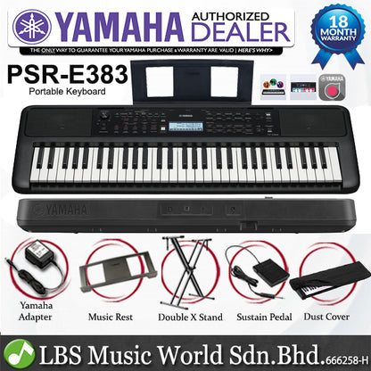 Yamaha PSR-E383 61 Key Portable Keyboard Full Package With Complete Accessories and PSP-900 (PSRE383 PSR E383)
