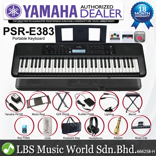 Yamaha PSR-E383 61 Key Portable Keyboard Full Package With Complete Accessories (PSRE383 PSR E383)