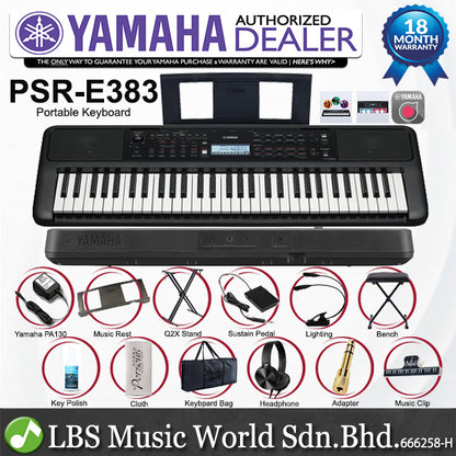 Yamaha PSR-E383 61 Key Portable Keyboard Full Package With Complete Accessories and PSP-900 (PSRE383 PSR E383)