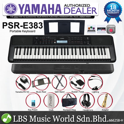 Yamaha PSR-E383 61 Key Portable Keyboard Full Package With Complete Accessories and PSP-900 (PSRE383 PSR E383)