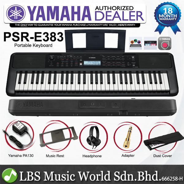 Yamaha PSR-E383 61 Key Portable Keyboard Full Package With Complete Accessories (PSRE383 PSR E383)
