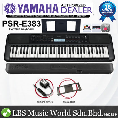 Yamaha PSR-E383 61 Key Portable Keyboard Full Package With Complete Accessories and PSP-900 (PSRE383 PSR E383)