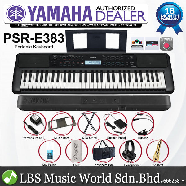 Yamaha PSR-E383 61 Key Portable Keyboard Full Package With Complete Accessories (PSRE383 PSR E383)