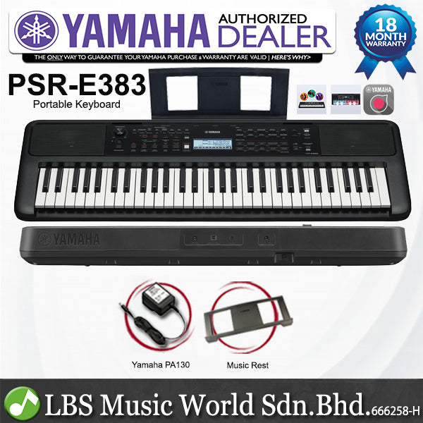 Yamaha PSR-E383 61 Key Portable Keyboard Full Package With Complete Accessories (PSRE383 PSR E383)