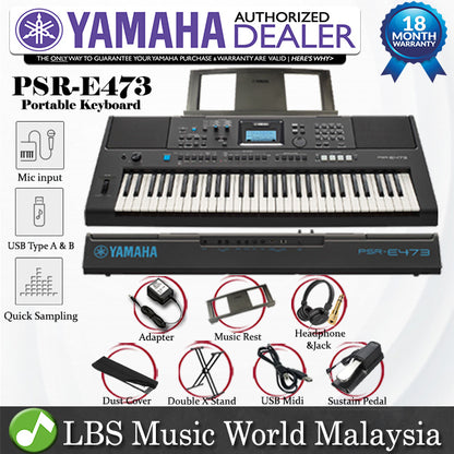 Yamaha PSR-E473 Portable Keyboard Basic Package with Premium Sustain Pedal (PSRE473 PSR E473)
