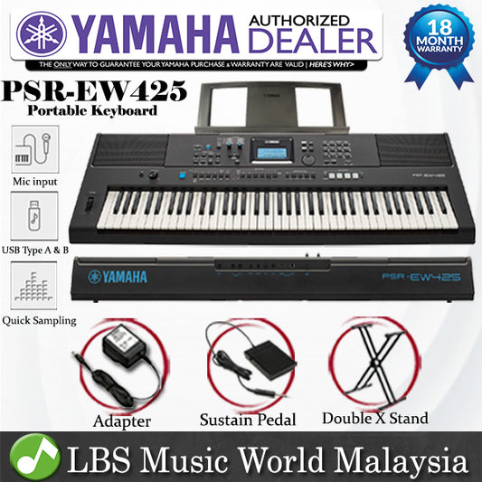 Yamaha PSR-EW425 76 Key Portable Keyboard Basic Package (PSREW425 PSR EW425)