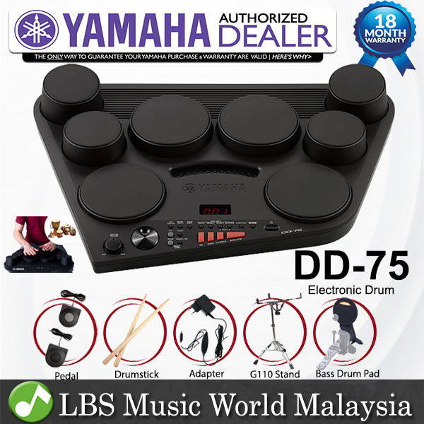 yamaha dd 75 pedals Yamaha DD-75 Portable Digital Electronic Drum Kit with Stand and Bass – LBS Music World