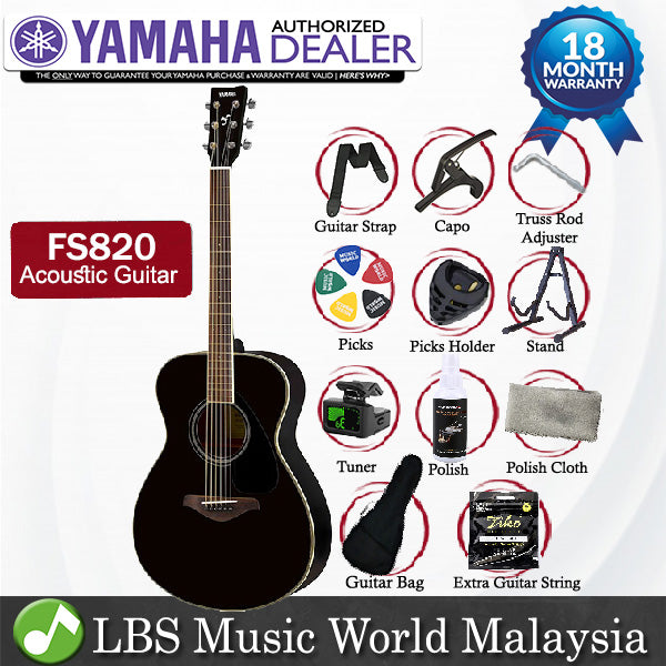 Yamaha FS820 40'' Concert Solid Spruce Mahogany Acoustic Guitar Black (FS 820)