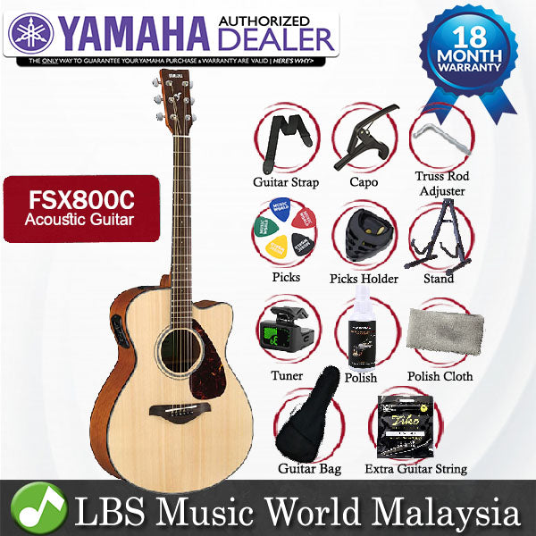 Yamaha FSX800C 40" Concert Solid Spruce Acoustic Electric Guitar With Pickup Natural (FSX800)