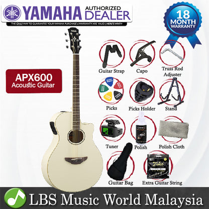 Yamaha APX600 40" Thin Line Spruce Top Acoustic Electric Guitar With Pickup - Vintage White (APX 600)