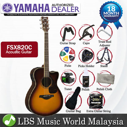 Yamaha FSX820C 40'' Concert Cutaway Solid Spruce Mahogany Acoustic Electric Guitar Sunburst (FSX820)